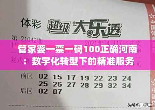 管家婆一票一码100正确河南：数字化转型下的精准服务